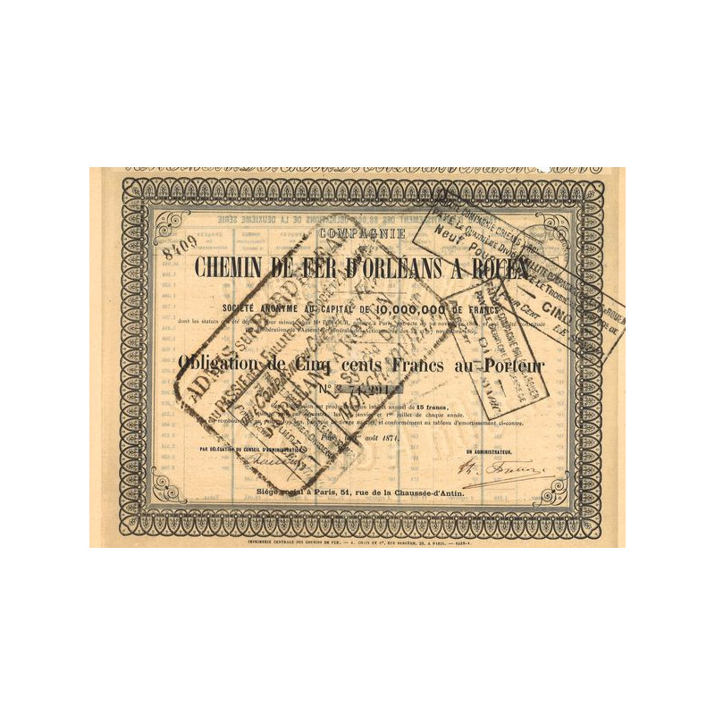 Cie du Chemin de Fer d'Orléans à Rouen (Obl 1871)