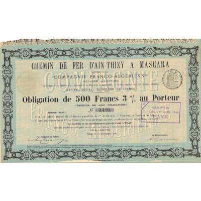 Chemin de Fer d'Aïn-Thizy à Mascara concédé à la Cie Franco-Algérienne