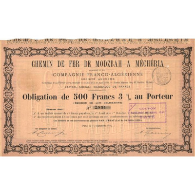 Chemin de Fer de Modzbah à Méchéria concédé à la Cie Franco-Algérienne