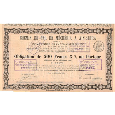 Chemin de Fer de Méchéria à Aïn-Sefra concédé à la Cie Franco-Algérienne