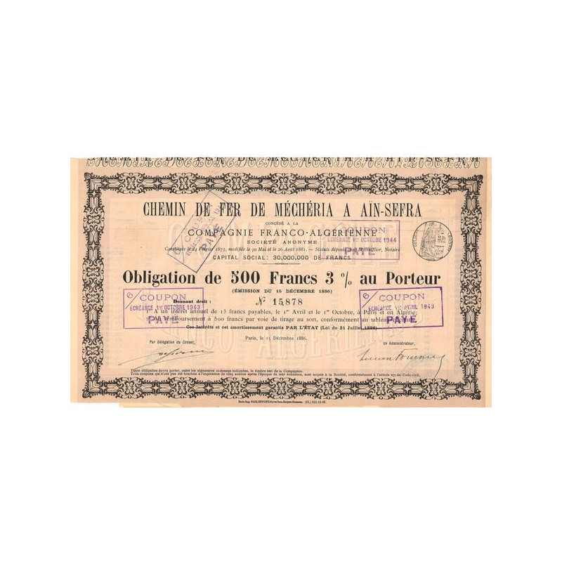 Chemin de Fer de Méchéria à Aïn-Sefra concédé à la Cie Franco-Algérienne
