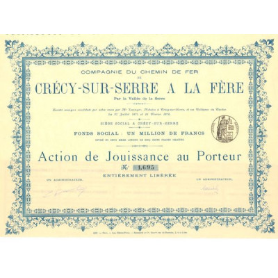 Cie du Chemin de Fer de Crécy-sur-Cerre à La Fère Par la Vallée de la Serre