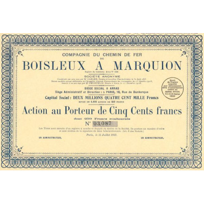 Cie du Chemin de Fer de Boisleux à Marquion (blanquette)