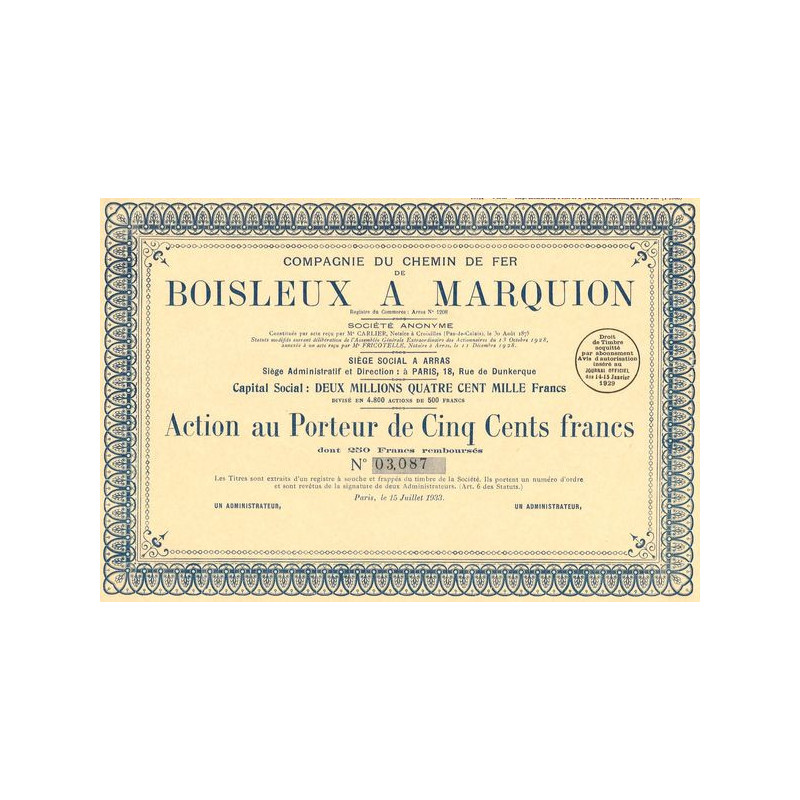 Cie du Chemin de Fer de Boisleux à Marquion (blanquette)