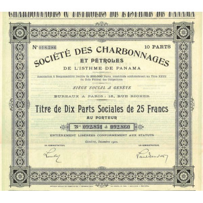 Sté des Charbonnages et Pétroles de l'Isthme de Panama (Titre 10 Parts)