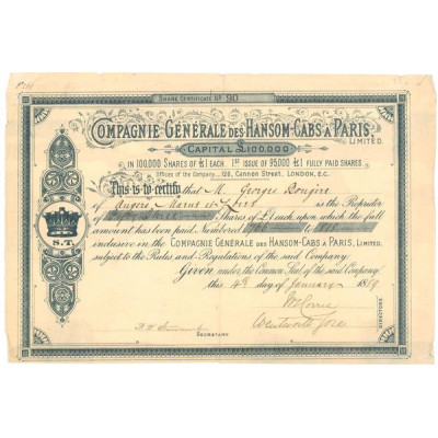 Cie Générale des Hansom Cabs à Paris (nomin)