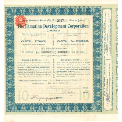 The Famatina Development Corporation Limited (Titre 10 Actions 25 Fr)