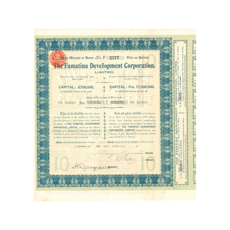 The Famatina Development Corporation Limited (Titre 10 Actions 25 Fr)