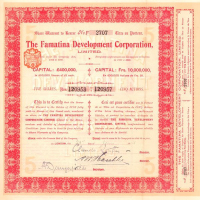 The Famatina Development Corporation Limited (Titre 05 Actions 25 Fr)