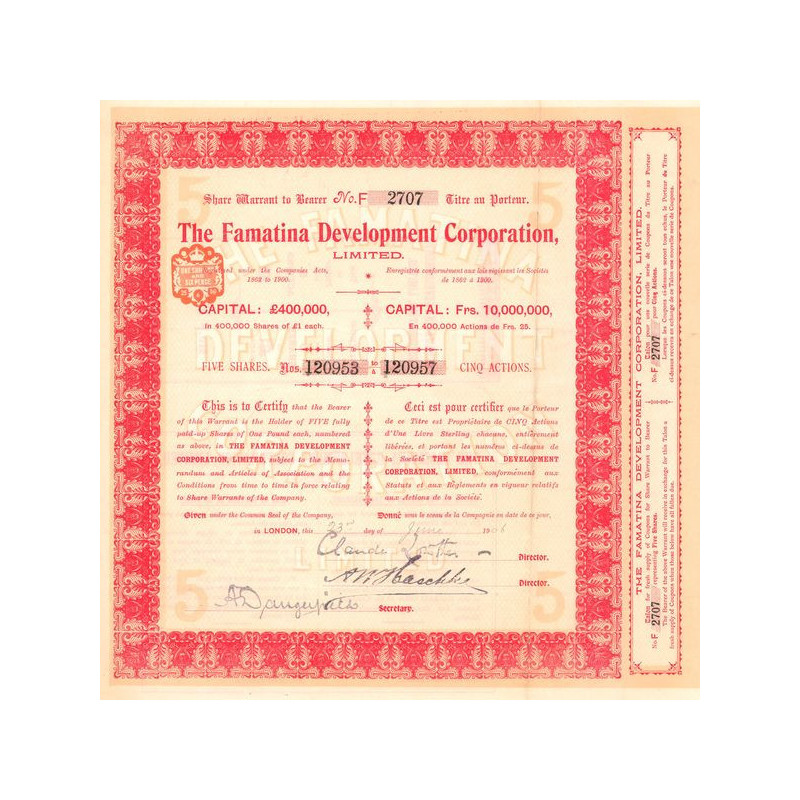 The Famatina Development Corporation Limited (Titre 05 Actions 25 Fr)