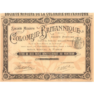 Sté Minière de la Colombie Britannique (10 PB)