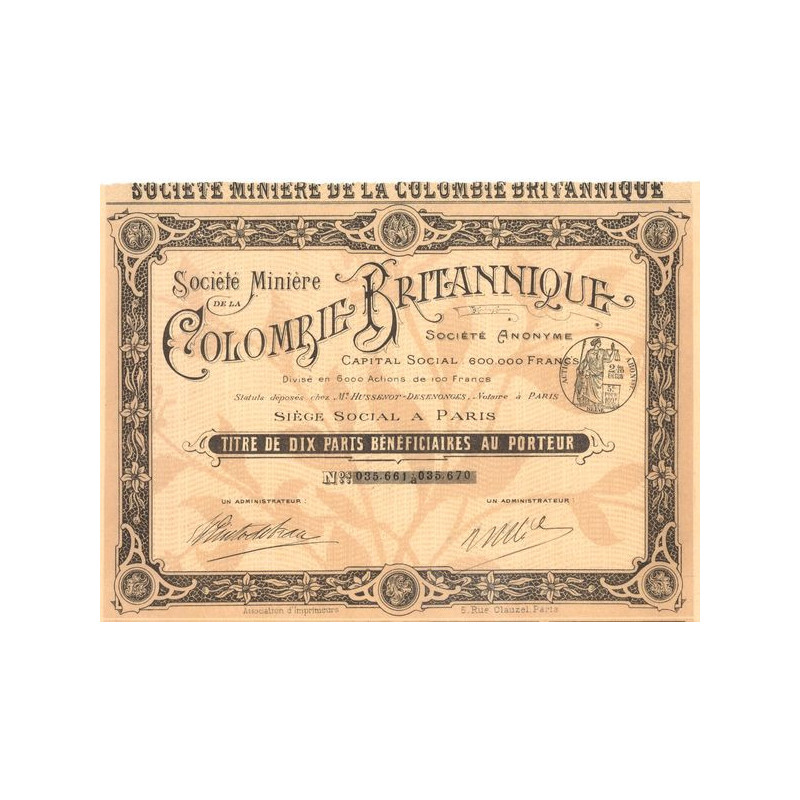 Sté Minière de la Colombie Britannique (10 PB)