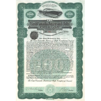 The East Canada Power and Pulp Cy Ltd (100 Dollars)