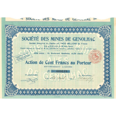 Sté des Mines de Genolhac (Act 100 F)