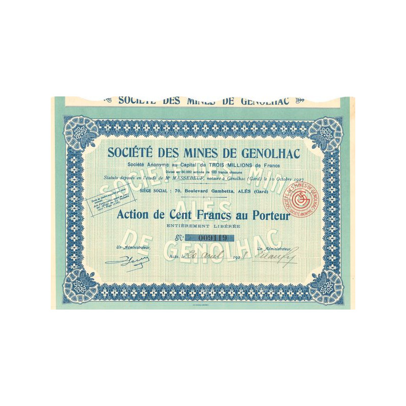 Sté des Mines de Genolhac (Act 100 F)