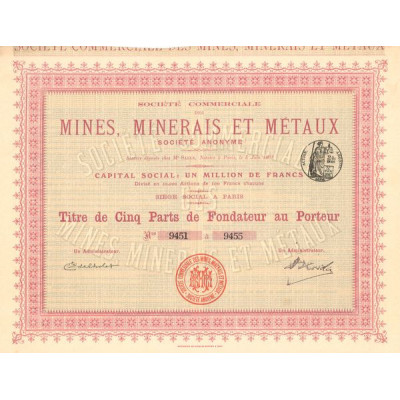 Sté Commerciale des Mines. Minerais et Métaux (Titre 5 PF)