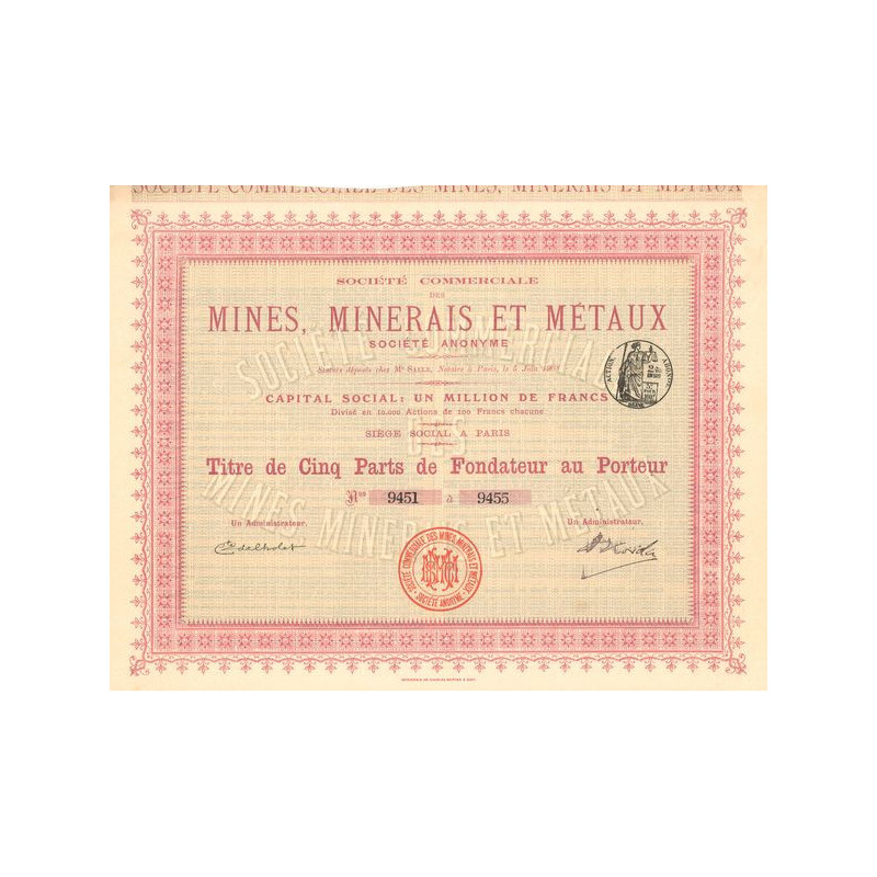 Sté Commerciale des Mines. Minerais et Métaux (Titre 5 PF)