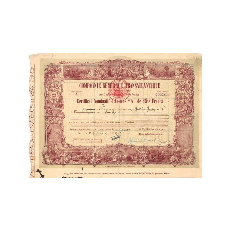 Cie Générale Transatlantique (Certif Nomin Act A)