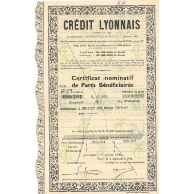 Crédit Lyonnais (Certif Nomin PB)