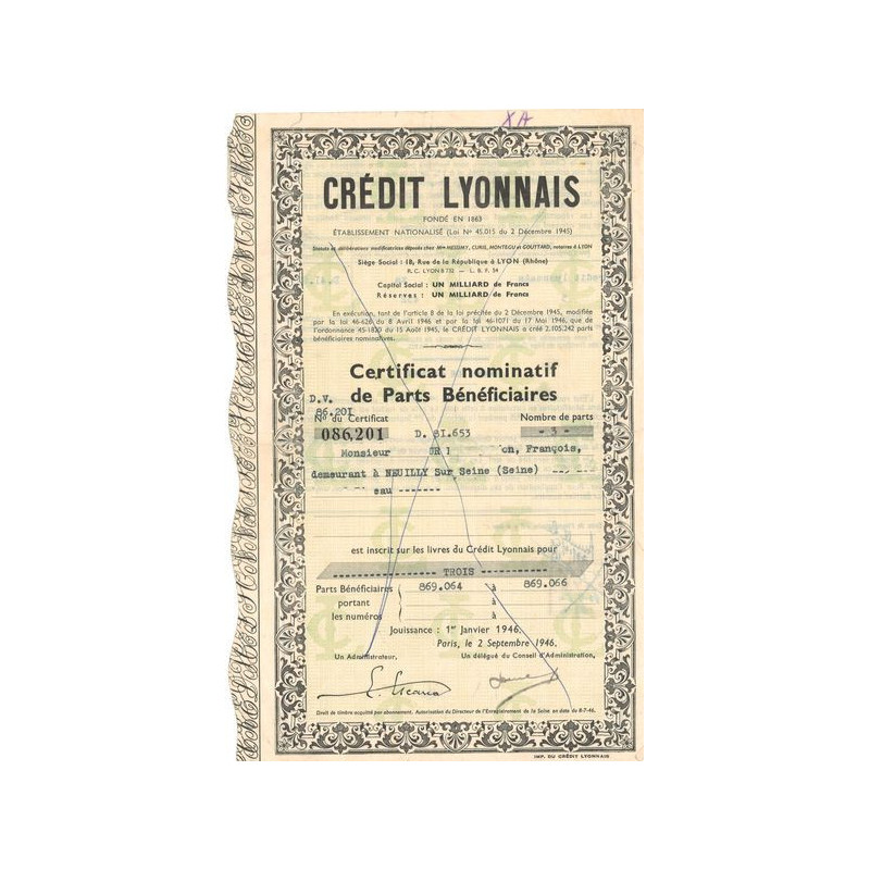 Crédit Lyonnais (Certif Nomin PB)