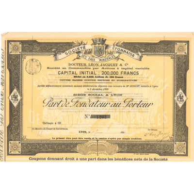 Sté Lyonnaise des Eaux Minérales - Docteur Léon Jacquet & Cie (PF)
