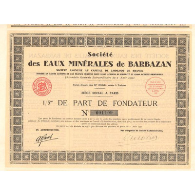 Sté des Eaux Minérales de Barbazan (1/5 ème PF)