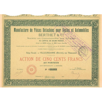 Manufacture de Pièces Détachées pour Cycles et Automobiles Berthet & Cie