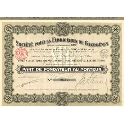 Sté pour la Fabrication de Gazogènes "Brevets Générateur REX"