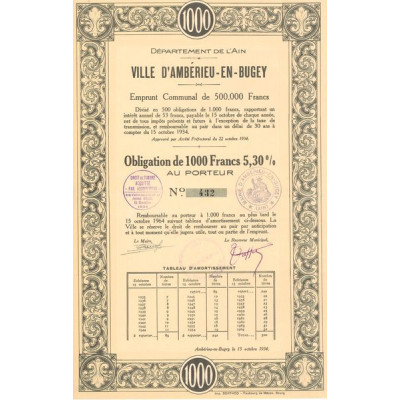 Ville d'Ambérieu-en-Bugey - Emprunt Communal de 500 000 Francs