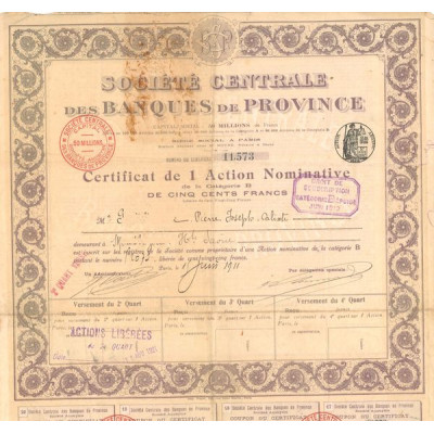 Société Centrale des Banques de Province (Certif 1 Act Nomin)