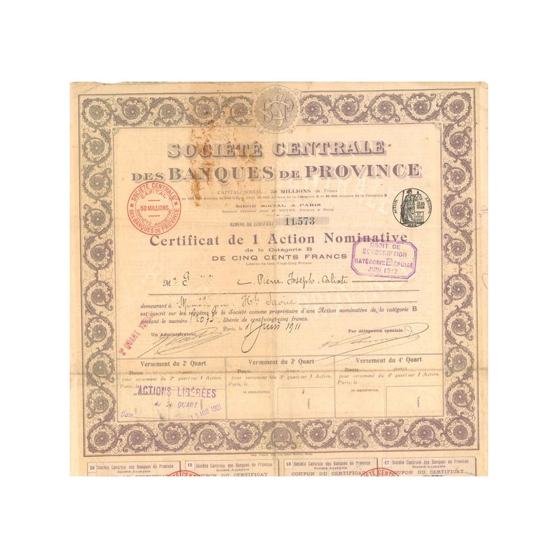 Société Centrale des Banques de Province (Certif 1 Act Nomin)