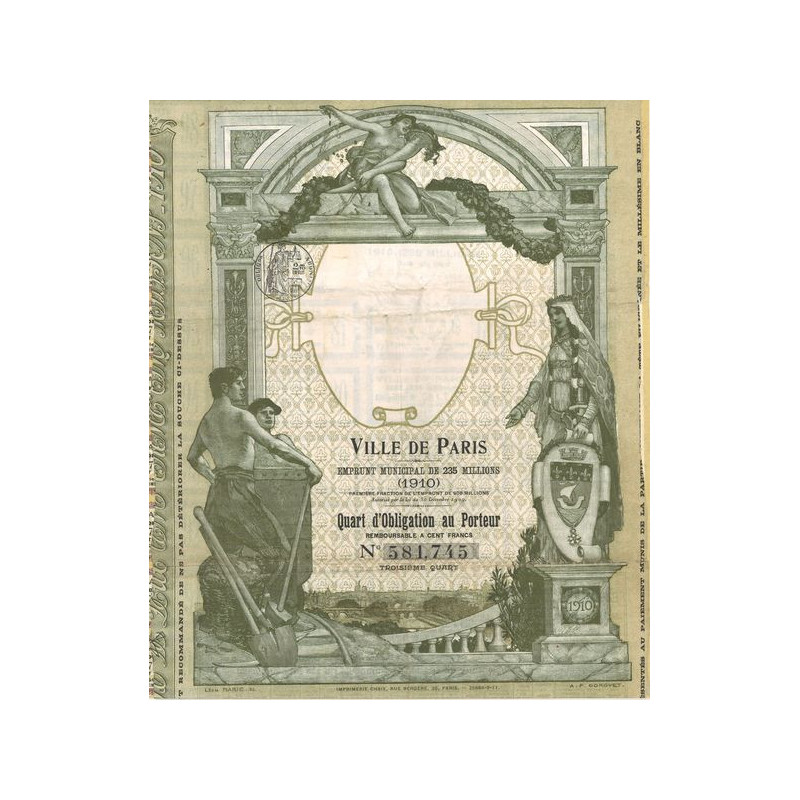 Ville de Paris Emprunt Municipal de 235 Millions (Quart d'Obligation)