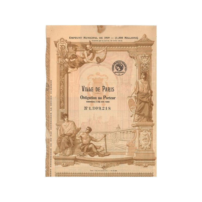 Ville de Paris Emprunt Municipal de 1919