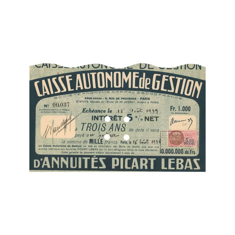 Caisse Autonome de Gestion d'Annuités Picart Lebas (03 ans)
