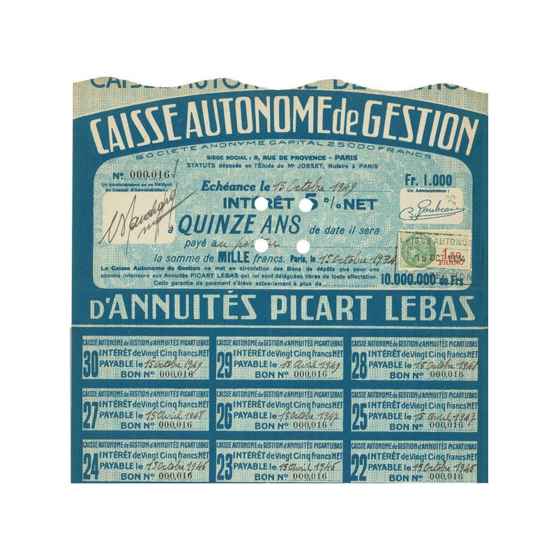 Caisse Autonome de Gestion d'Annuités Picart Lebas (15 ans)