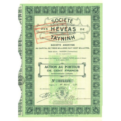 Sté des Hévéas de Tayninh