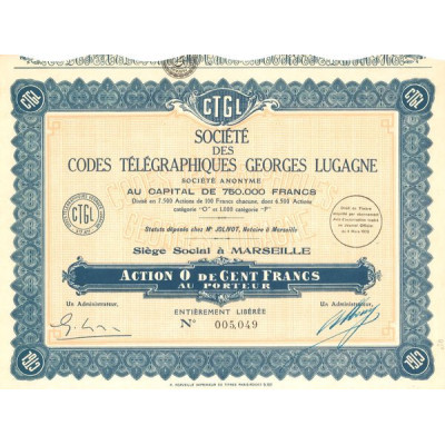 Sté des Codes Télégraphiques Georges Lugagne (Act O 100 F)