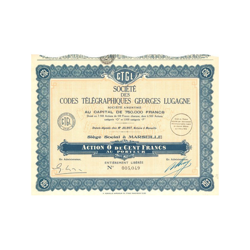 Sté des Codes Télégraphiques Georges Lugagne (Act O 100 F)