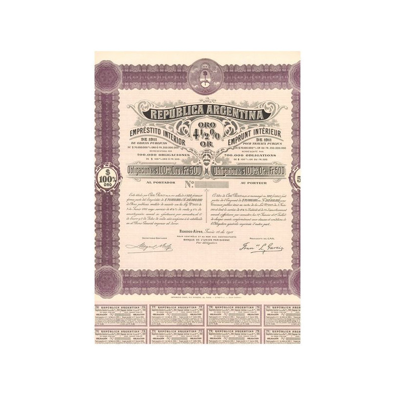 Emprunt Intérieur de 1911 4 1/2 % Or (blanquette)