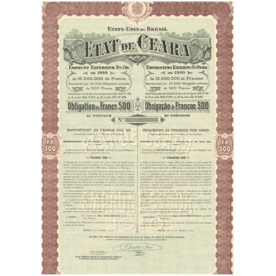 Etat de Ceara - Emprunt Extérieur 5 % Or de 1910 (blanquette)