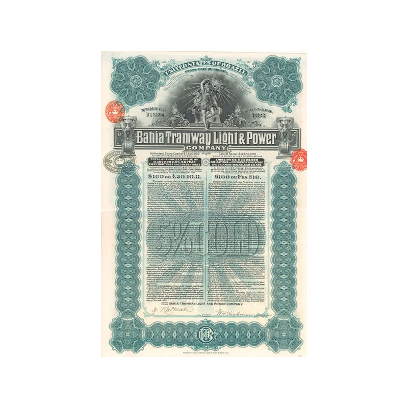 Bahia Tramway Light & Power Cy - $100