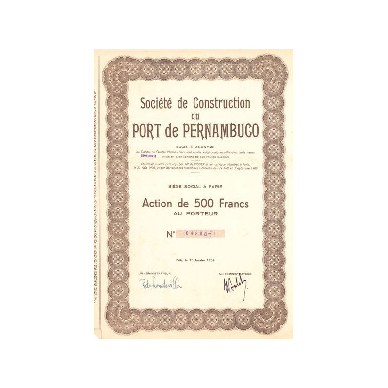 Sté de Construction du Port de Pernambuco (Act 500 F) (modele 2)