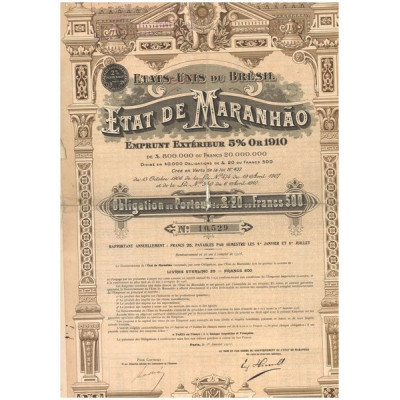 Etats-Unis du Brésil - Etat de Maranhao - Emprunt Extérieur 5 % de 1910