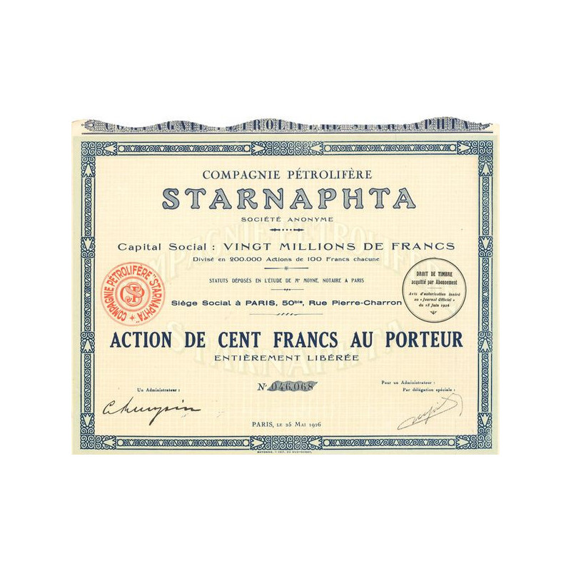 Cie Pétrolifère Starnaphta (Act 100 F)