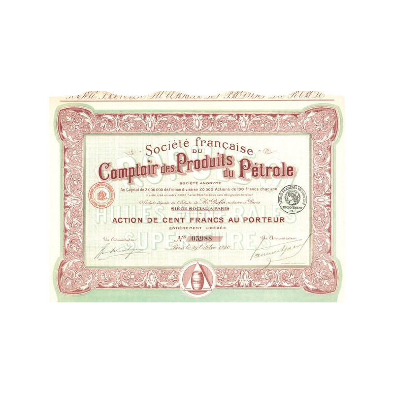 Sté Française du Comptoir des Produits du Pétrole (Act 100 F)