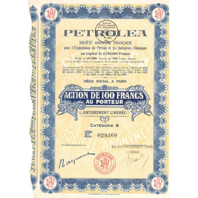 Pétrolea S.A. pour l'Exploitation du Pétrole et les Industries Chimiques (Act 100 F)