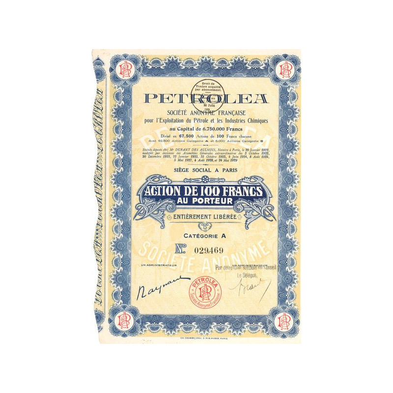 Pétrolea S.A. pour l'Exploitation du Pétrole et les Industries Chimiques (Act 100 F)