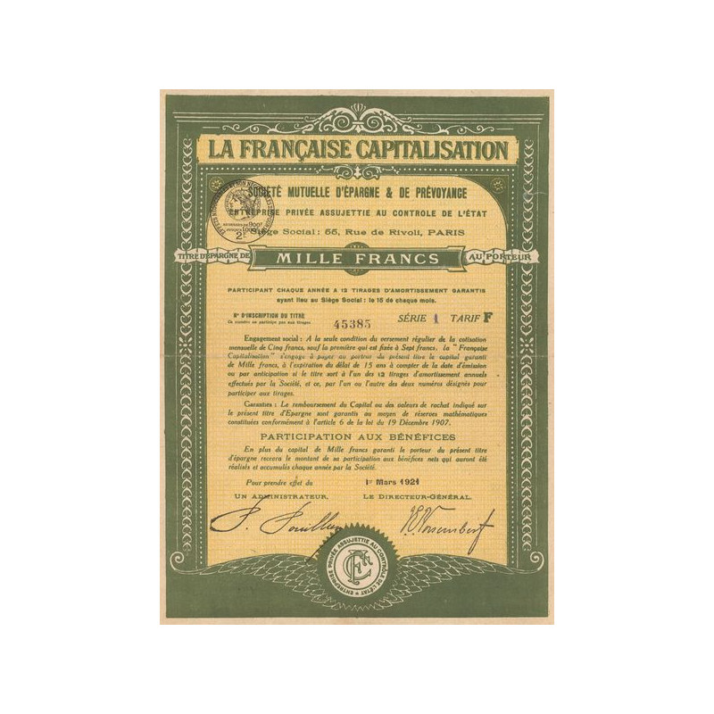 La Française Capitalisation Sté Mutuelle d'Epargne et de Prévoyance (Act 1000 F)
