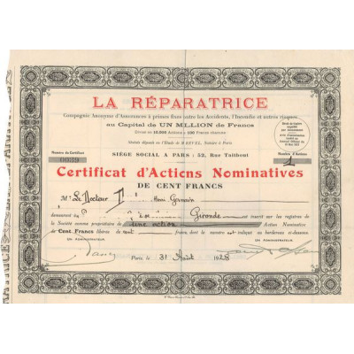 la Réparatrice (Certif Nomin 100 F)