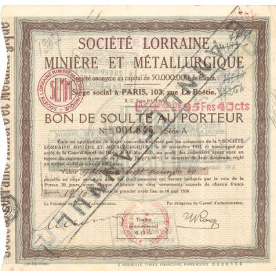 Sté Lorraine Minière et Métallurgique (Bon de Soulte)